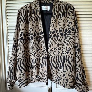 Vintage-Style Animal Print Bomber Jacket – Mixed Leopard & Zebra, Size S/M